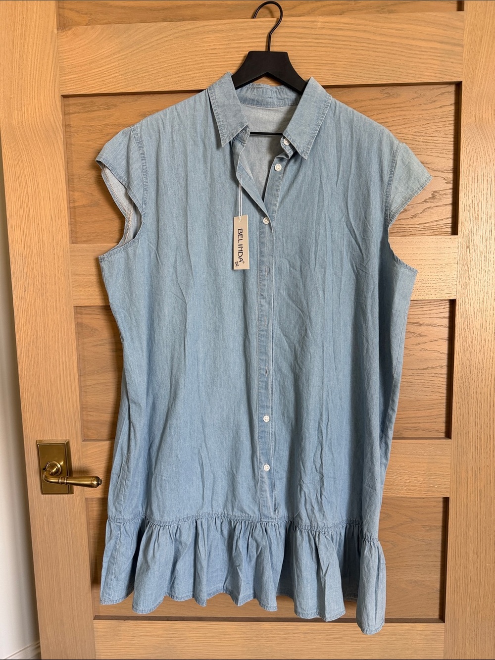 Bella Dahl Light Wash Denim Ruffle-Hem Mini Dress